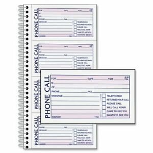 Adams SC1154-2D Phone Message Book, 5.25 x 11 Inch, Spiral Bound, 2-Part,