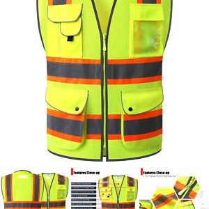 HATAUNKI Class 2 Retro-Reflection Safety Vests Heavy Duty Yellow Mesh with 11...