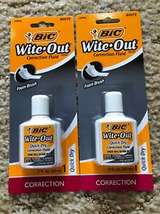 2 ~ BIC Wite Out Correction Fluid ~ QUICK DRY ~ .7oz ~ WHITE 50604 Foam