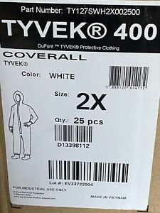 Dupont TY127S 400 Tyvek Disposabl Coverall Bunny Suit W/Attached Hood CASE OF 25