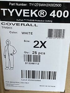 Dupont TY127S 400 Tyvek Disposabl Coverall Bunny Suit W/Attached Hood CASE OF 25