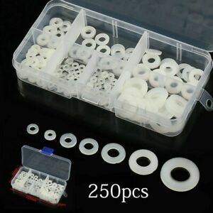 250PCS WHITE FORM A FLAT NYLON WASHERS Assortment M2 M2.5 M3 M4 M5 M6 M8 Screw