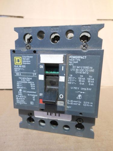 Square D GJL36100 circuit breaker  Powerpact 3pole 100amp 1year Warranty!