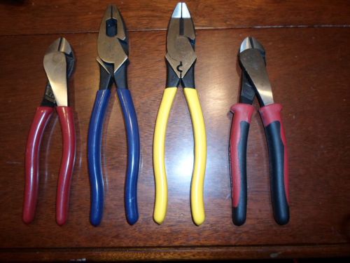 Lot of 4 klein lineman cutters pliers tools d213-9net9 d228-8 d213-9necr j248-8 for sale