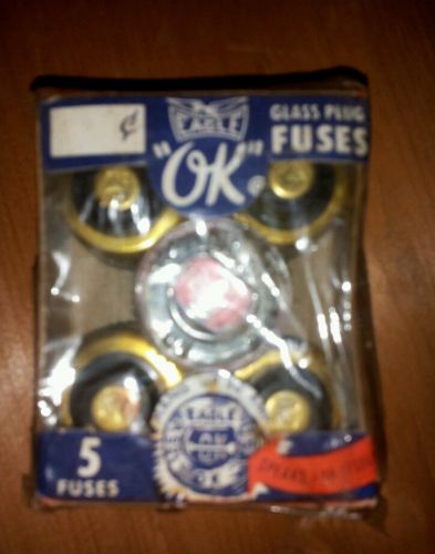 VINTAGE EAGLE &#034;OK&#034; 20 AMP GLASS FUSES-PACK OF 5-NEW OLD STOCK!!