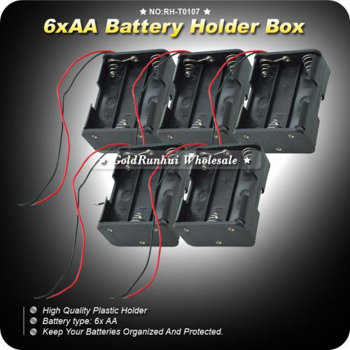 5pcs 6xAA 9V Battery Holder Box W/Wire