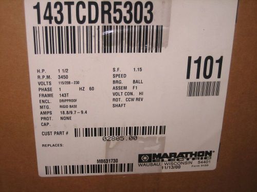 Marathon  usa  1-1/2 hp 3450 rpm drip proof motor 143tc frame for sale