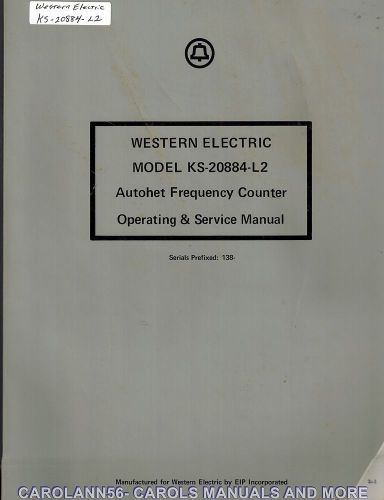WESTERN ELECTRIC Manual KS-20884-L2 Autohet Frequency Counter