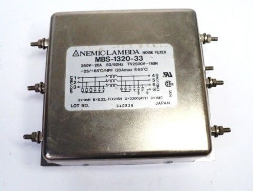 LOT OF 2!! NEMIC-LAMBDA MBS-1320-33 NOISE FILTER 20A 250V -surplus