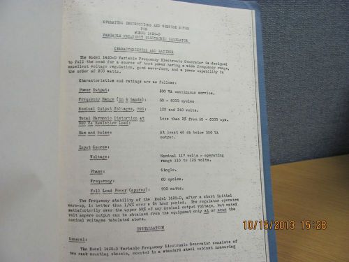 CML MANUAL 1420-D: Variable Frequency Electronic Generator-Operating #19065 COPY