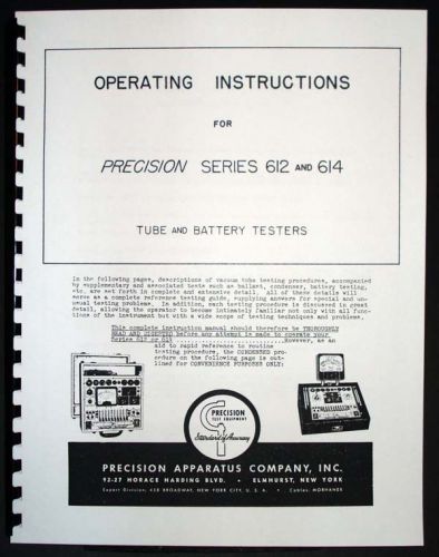 Precision tube tester 612 and 614 manual with tube test data for sale