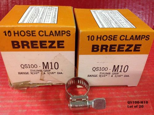 Breeze worm gear thumb hose clamps qs100-m10 9/16-1-1/16 lot of 20 usa made for sale