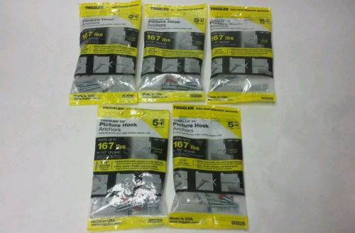 Lot Of 5 TOGGLE Picture Hook Anchors 5 Per Pack Holds 167# In Drywall USA