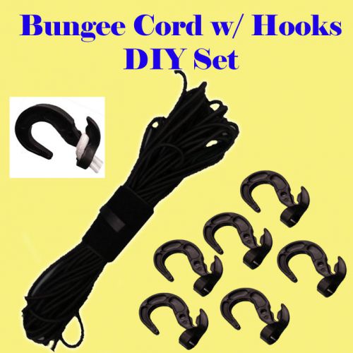 Bungee cord w/ hooks diy set 3/16&#034;x 30 ft marine grade black uv resuable stretch for sale