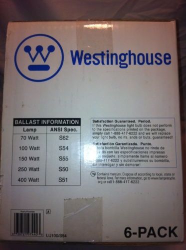 (6) Westinghouse 100W High Pressure Sodium Commercial Mogul Base Bulbs. NIB