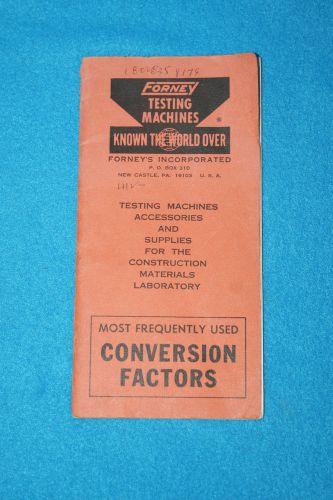 VINTAGE FORNEY TESTING MACHINES - CONVERSION FACTORS
