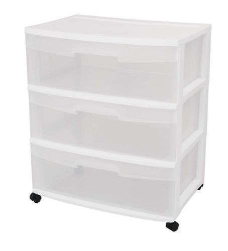 Sterilite 29308001 3-Drawer Wide Cart with See-Through Drawers and Black Casters