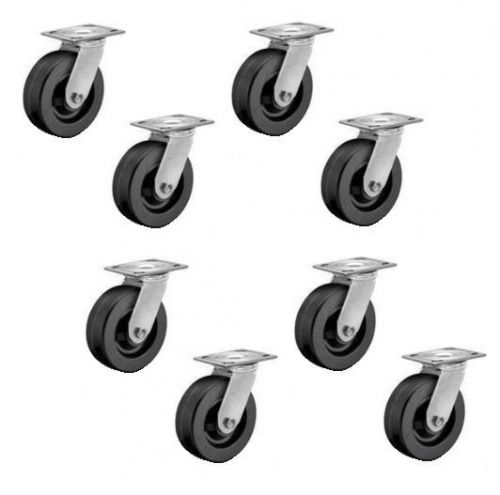 Set of 8 Phenolic Swivel Plate Casters with  6&#034; x 2&#034; Warehouse Wheels 1000# Cap