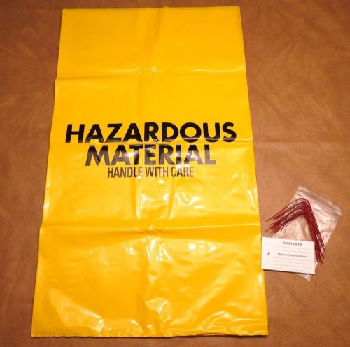 24 New 30&#034; X 17.5&#034; Bright Yellow Hazardous Materials, Waste Bags + Tags and Ties