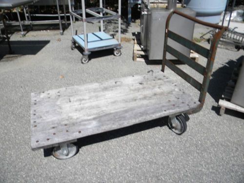 Wood platform push cart w handle 1 available- vintage steel framed for sale