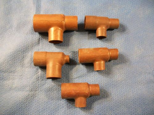 Group Of Five Copper Various Sized Reducing Tees