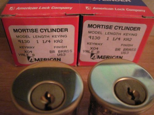 Locksmith-Pair new 1&#034; brass mortise cylinders keyed alike Yale keyway.
