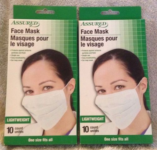 NEW Assured Face Mask OSFA Respiratory Protection Airborne Particles/Fluid 20 ct