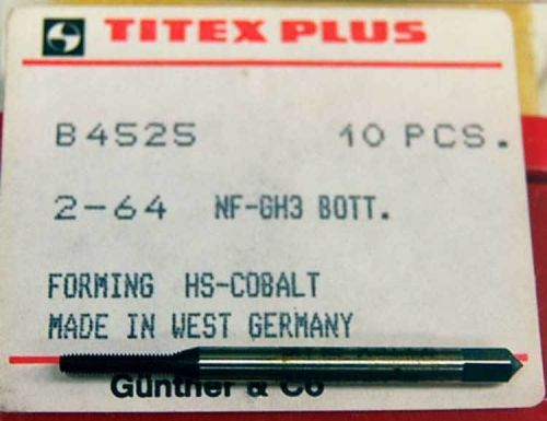 10 Pc. Titex 2-64 H3 B4525 Cobalt High Performance Roll-Form Bottoming Taps