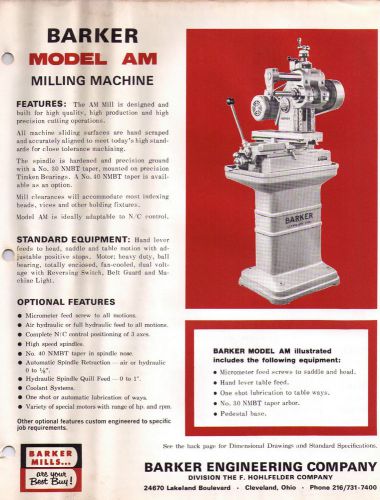 Barker Mill Model AM Milling Machine Catalog