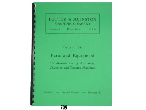 Potter &amp; johnston 5a #2 automatic chucking machine lathe parts list manual *709 for sale