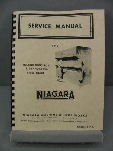 Niagara &#034;ib&#034; 36 &amp; 60 ton brake instructions &amp; parts list for sale
