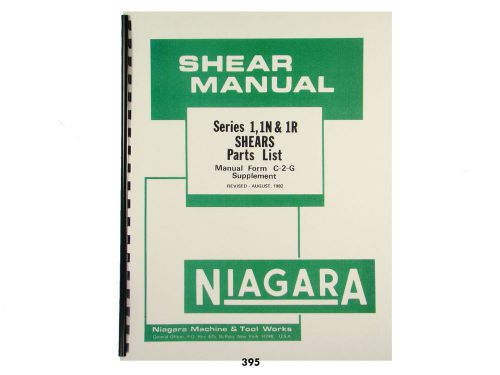 Niagara shear series 1, 1n, &amp; 1r parts list manual *395 for sale