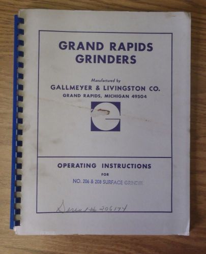 Grand rapids gallmeyer surface grinder operating instructions no 206 &amp; 208 for sale