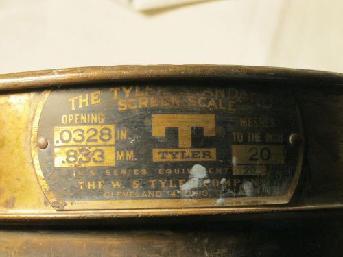 Vintage w.s. tyler usa standard testing sieve .0328 inches 20 to the inch brass for sale