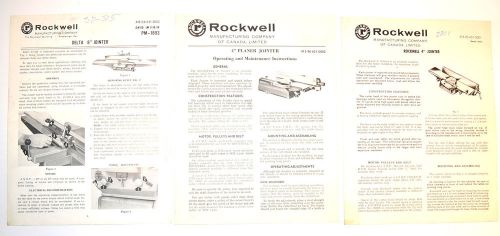 3 PC ROCKWELL &amp; DELTA 4&#034;-8&#034; JOINTER MANUAL GROUP #RR106 operation maintenance