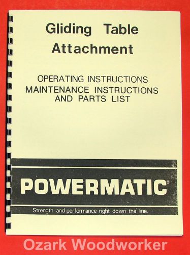 Powermatic table saw gliding table attachment manual 0557 for sale