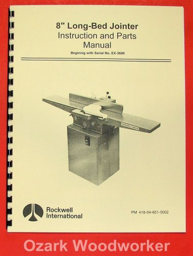 Rockwell 8&#034; jointer operator part manual 0610 for sale