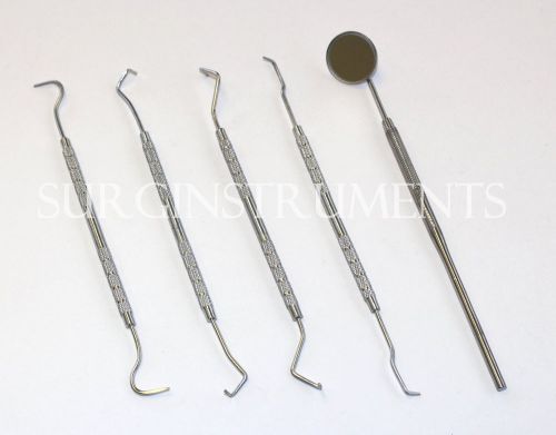 5pc ASSORTED STAINLESS STEEL DENTAL PICKS DOUBLE END &amp; Dental Inspection Mirror