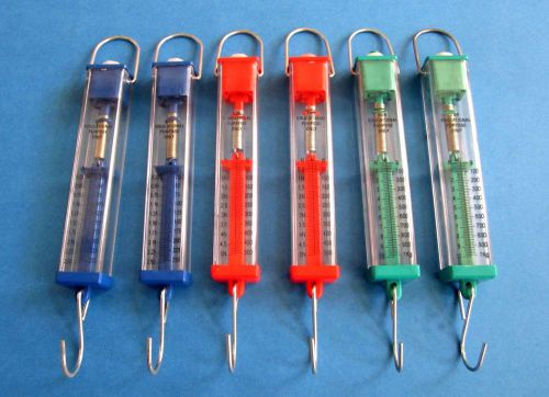Spring balance grams/newtons set of 6 lab scales tubular/square transparent for sale