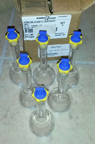 Kimble chase kimax 28014 p-100ml class &#034;a&#034; volumetric flasks with stoppers qty-6 for sale