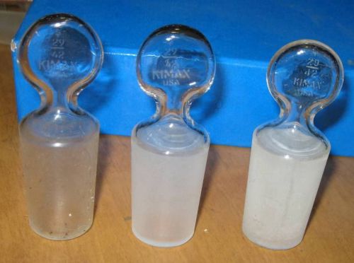 Glassware lab glass: kimax 29/42 hollow pennyhead stopper lot x3 for sale