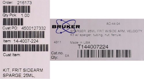 NEW Bruker/Agilent Sparger 25ml KIT frit with side-arm, Velocity 14-4007-224