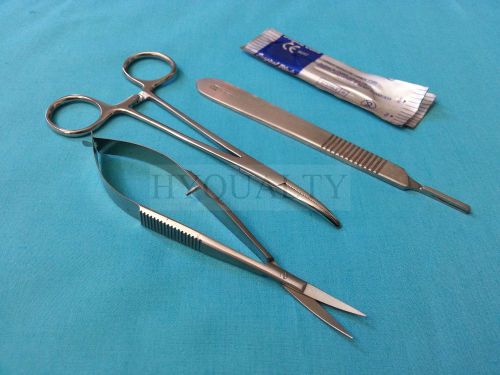 CASTROVIEJO SCISSORS CVD+HEMOSTAT FORCEPS CVD 5&#034;+SCALPEL HANDLE #3+5 BLADES #15