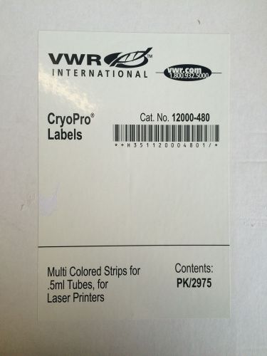 VWR CryoPro Labels Cat 12000-480 Multicolored Strips for .5ml Tubes PK/2975 NEW!