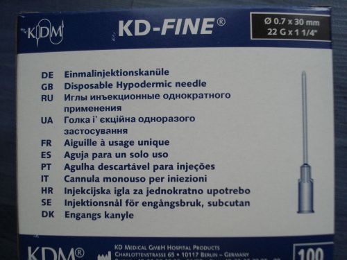 Medical needles, hypodermic sterile, injections ink cartridges, kdm 100pcs ?22g for sale