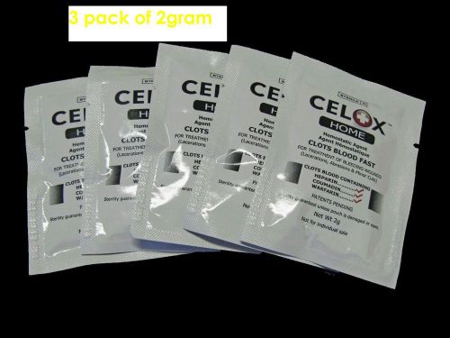 3pk celox first aid traumatic wound stops bleeding fast bandage first aid kit 2g for sale