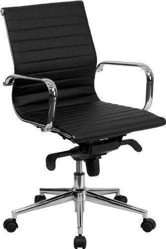 Armless furniture mid-back black ribbed upholstered leather conference chair for sale