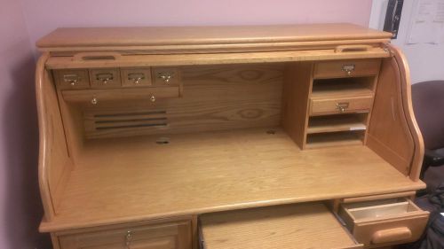Roll Top Desk - Deluxe Whalen Golden Oak 54&#034; with Brass Accents - CLEARANCE!