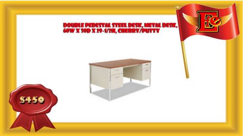 Alera Double Pedestal Steel Desk, Metal Desk, 60w x 30d x 29-1/2h, Cherry/Putty