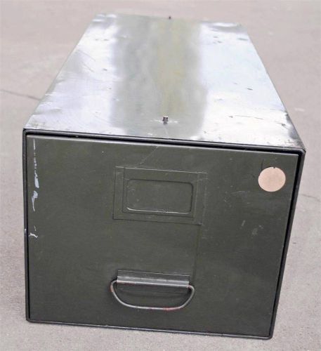 VINTAGE GREEN MILITARY ARMY METAL ONE DRAWER FILING BOX CABINET 24 Inch